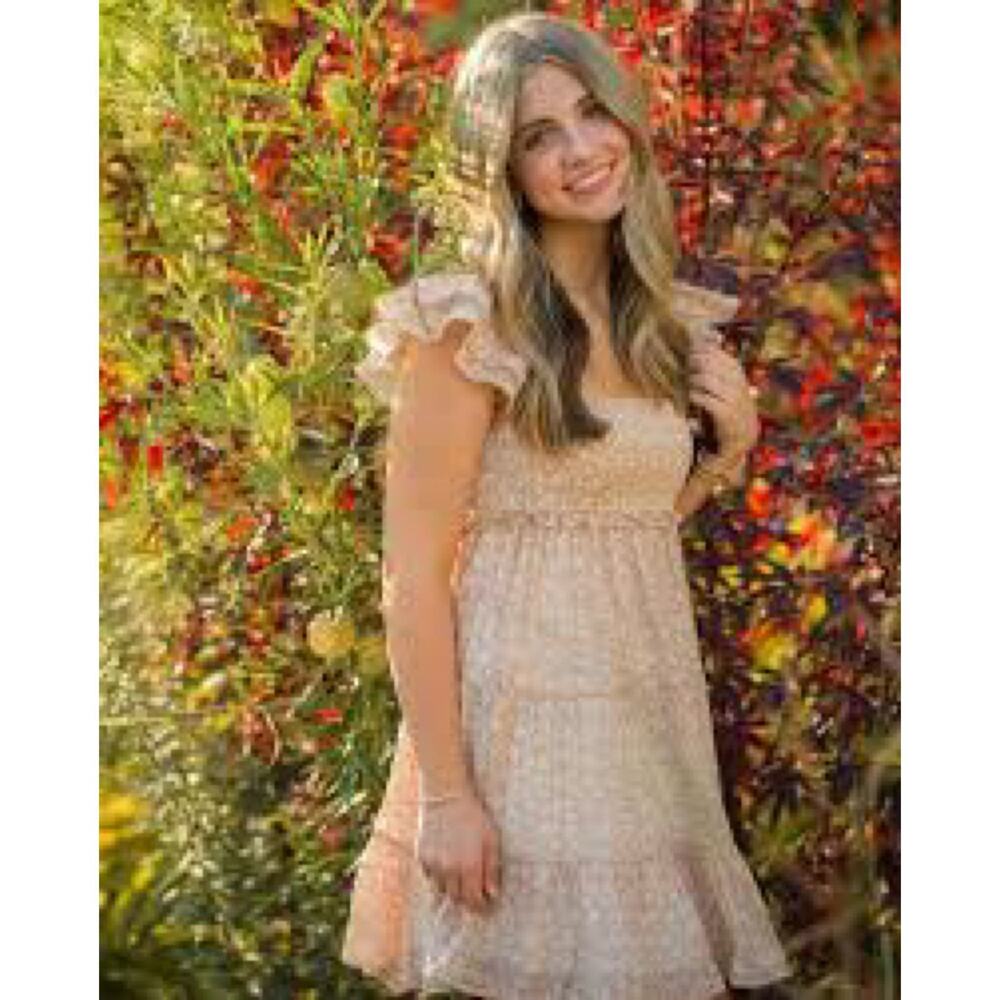Altar’d State Brown Floral Smocked Tiered Mini Dress Size M